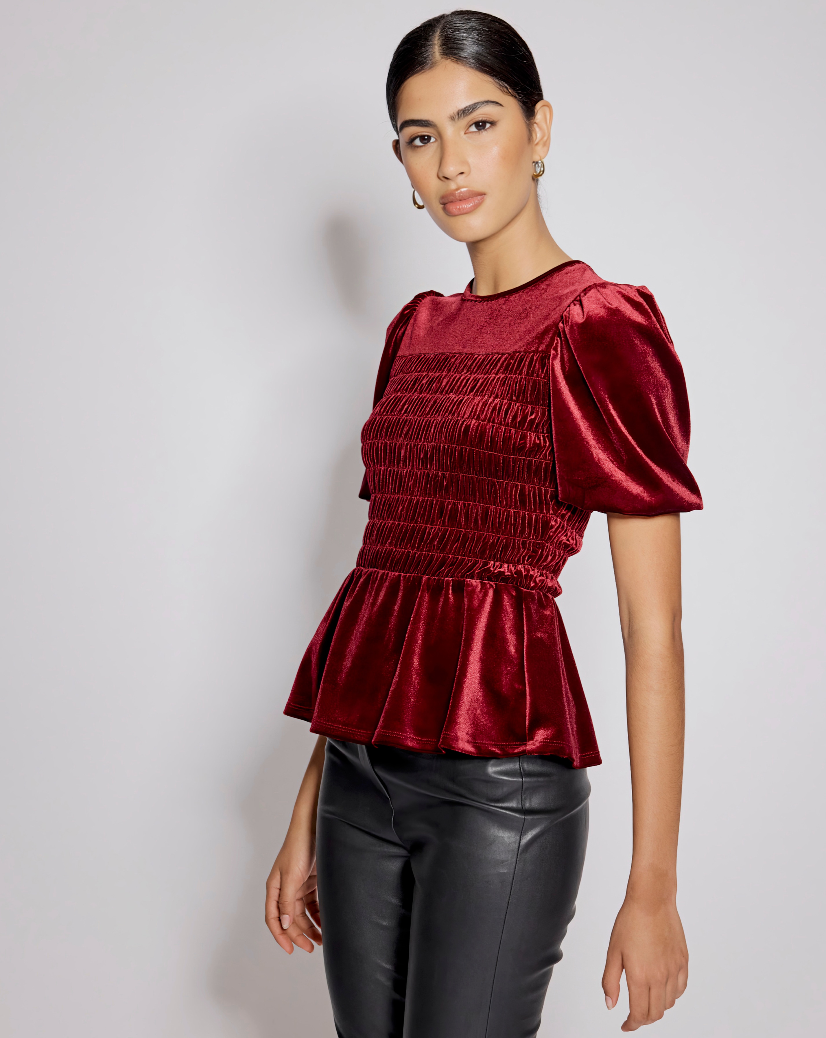 Nobody's Child Velvet Puff Sleeve Top