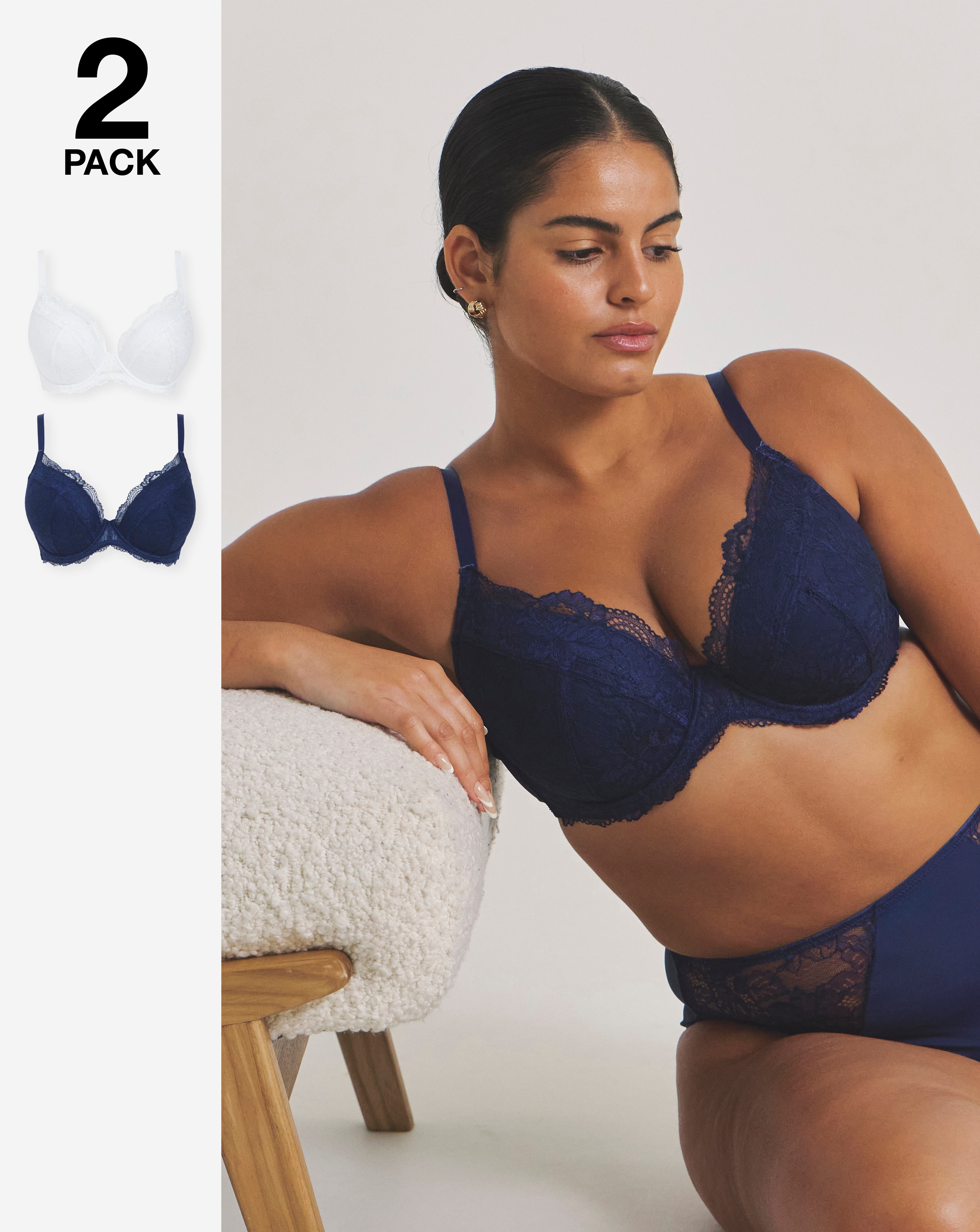 2 Pack Ella Padded Plunge Wired Bras