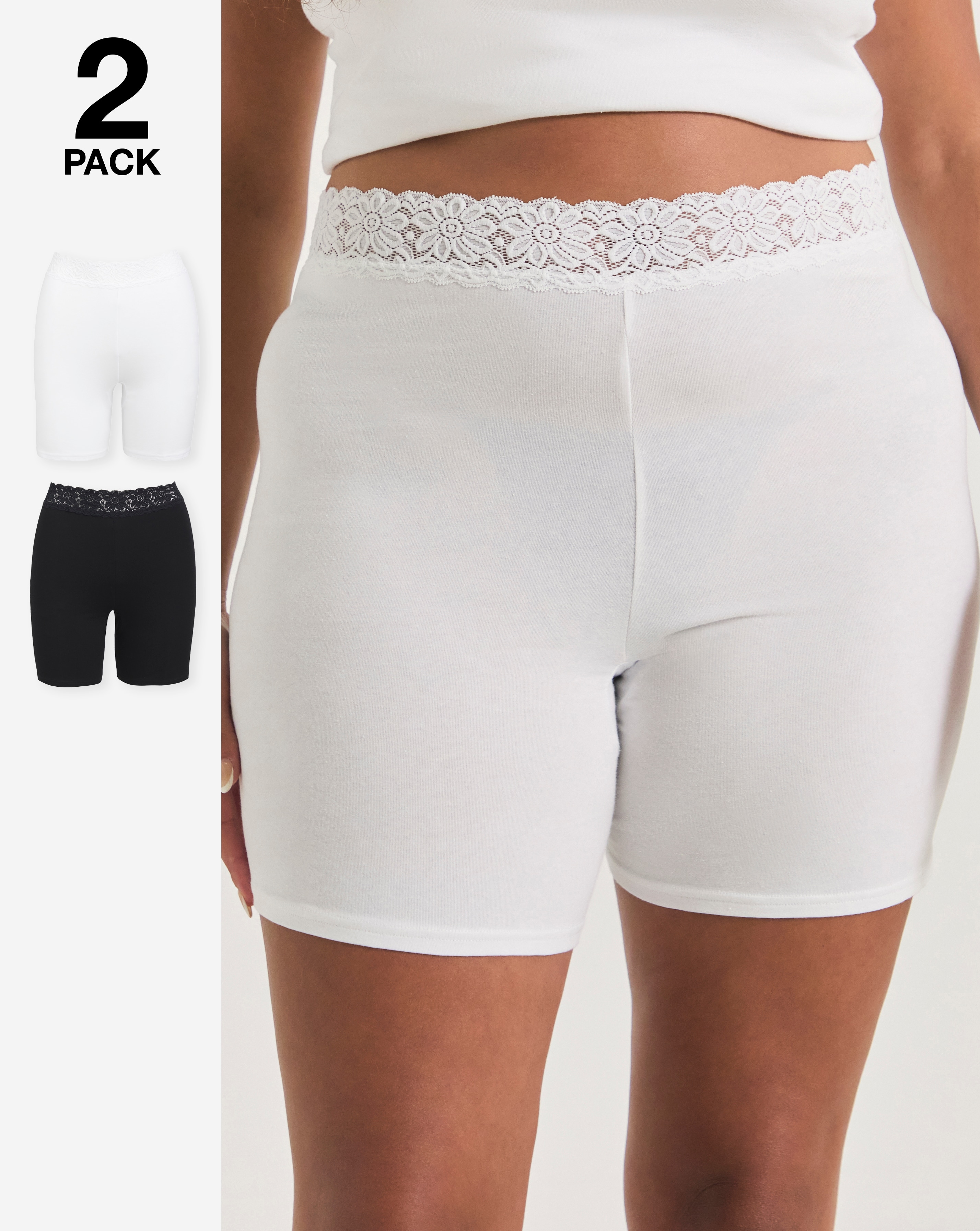 2 Pack Lace Trim Cotton Comfort Short