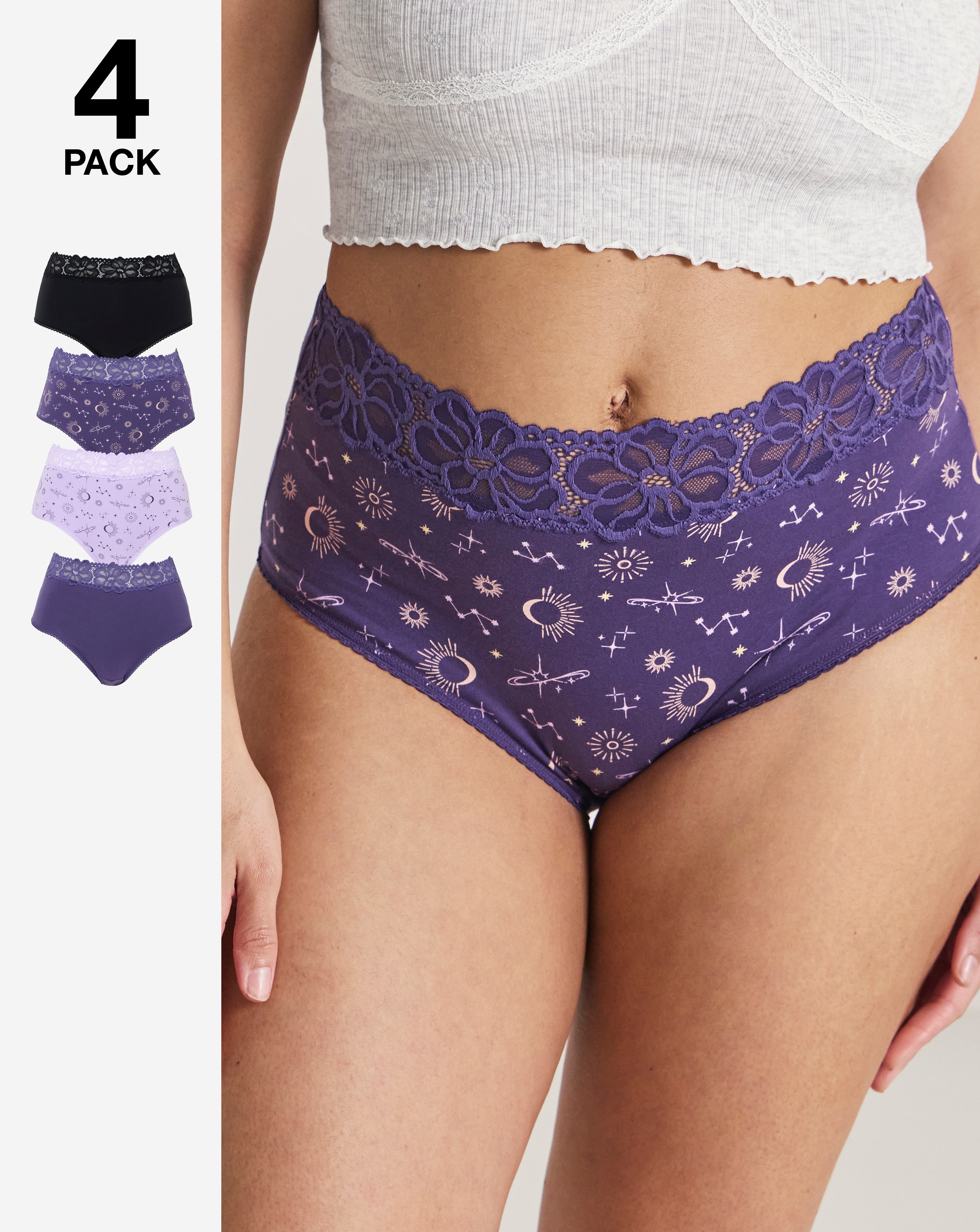 New In - 4 Pack Lace Top Full Knickers