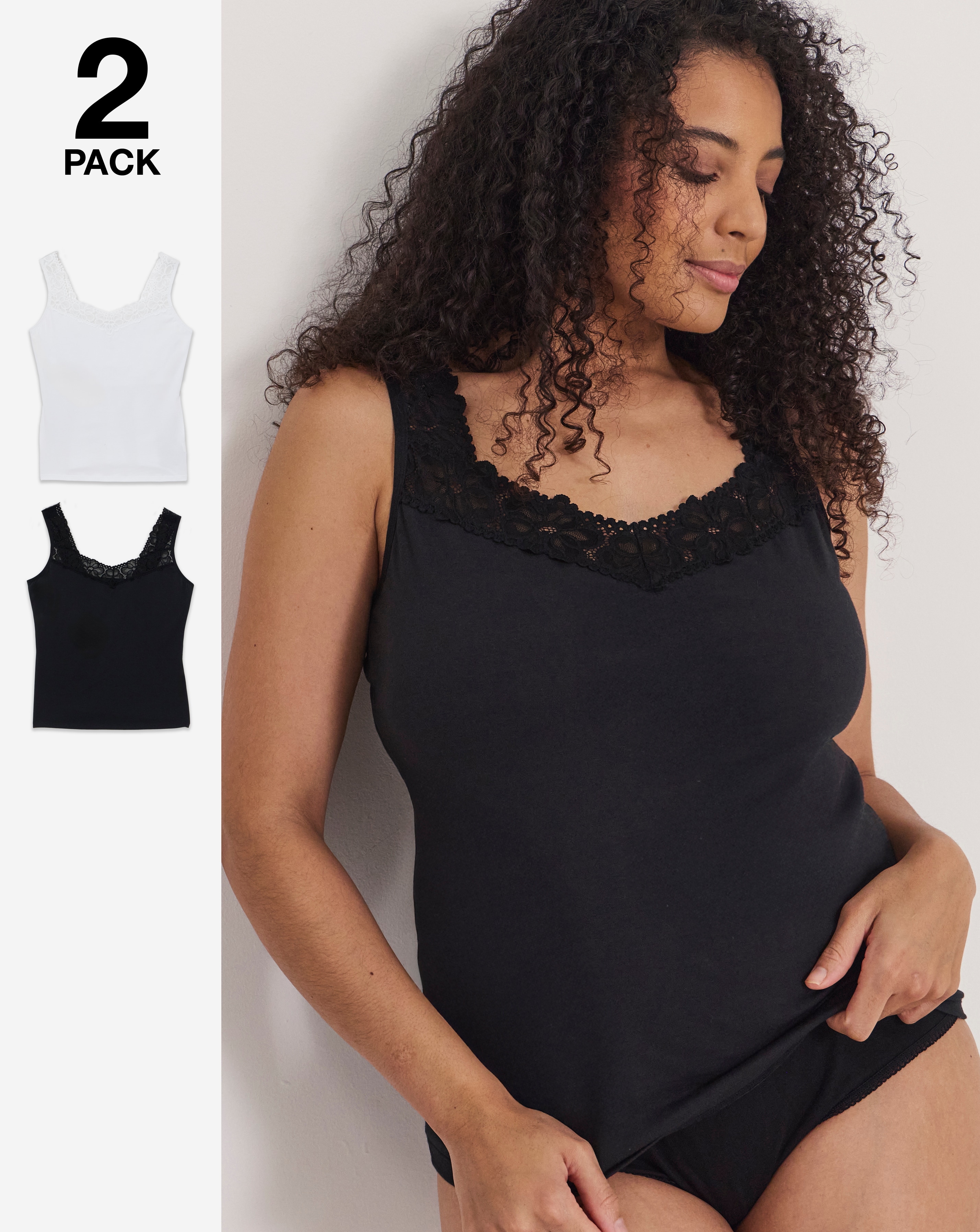 New In - 2 Pack Lace Trim Vests