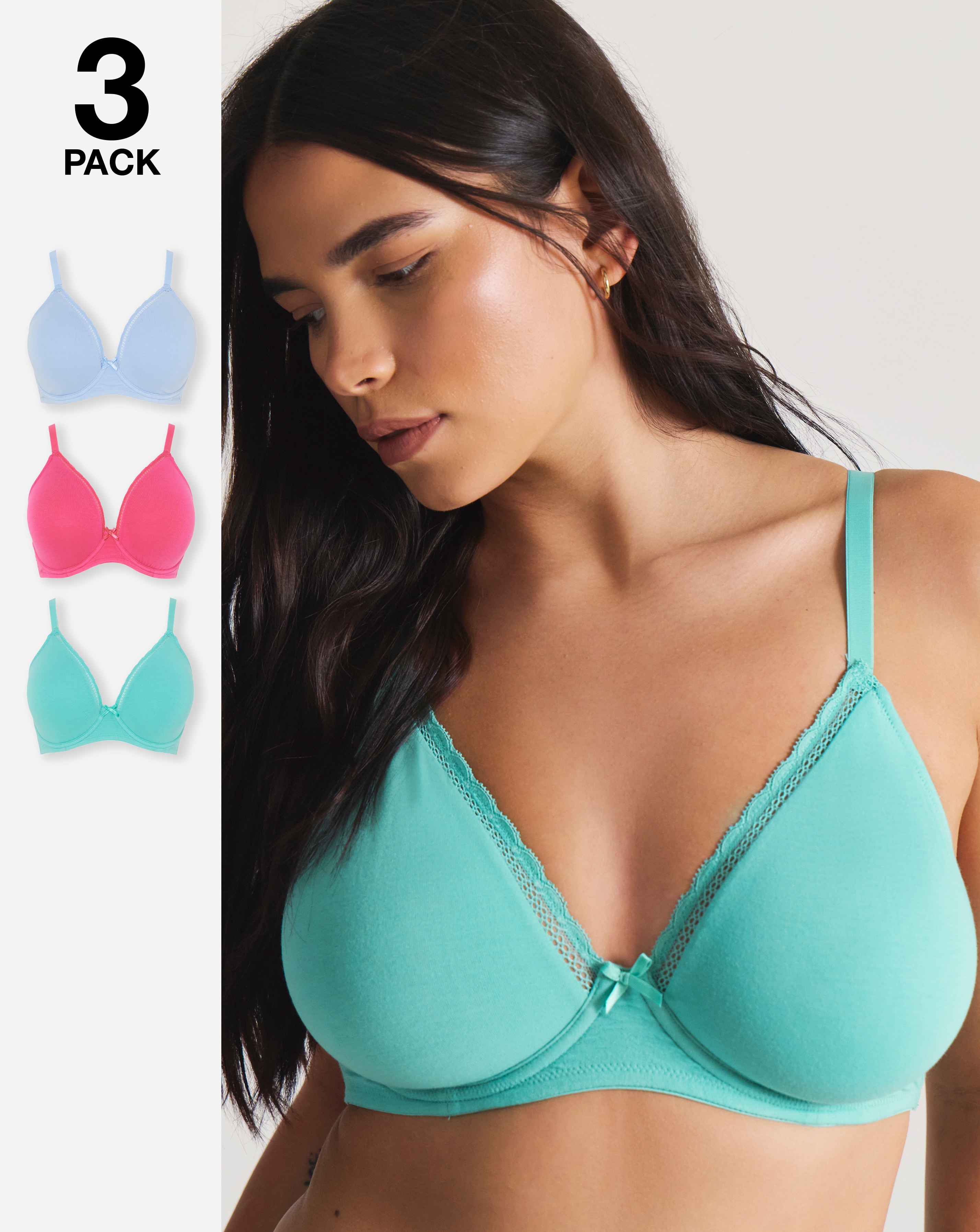 New In - 3 Pack Claire Cotton Wired Full Cup Bras