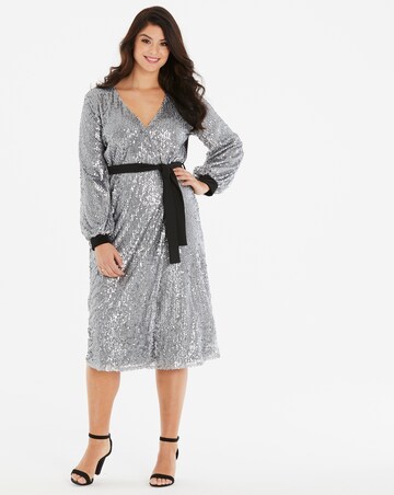 Little Mistress Sequin Wrap Midi Dress with Velvet Trims
