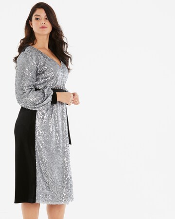 Little Mistress Sequin Wrap Midi Dress with Velvet Trims