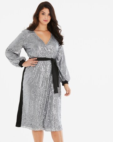 Little Mistress Sequin Wrap Midi Dress with Velvet Trims