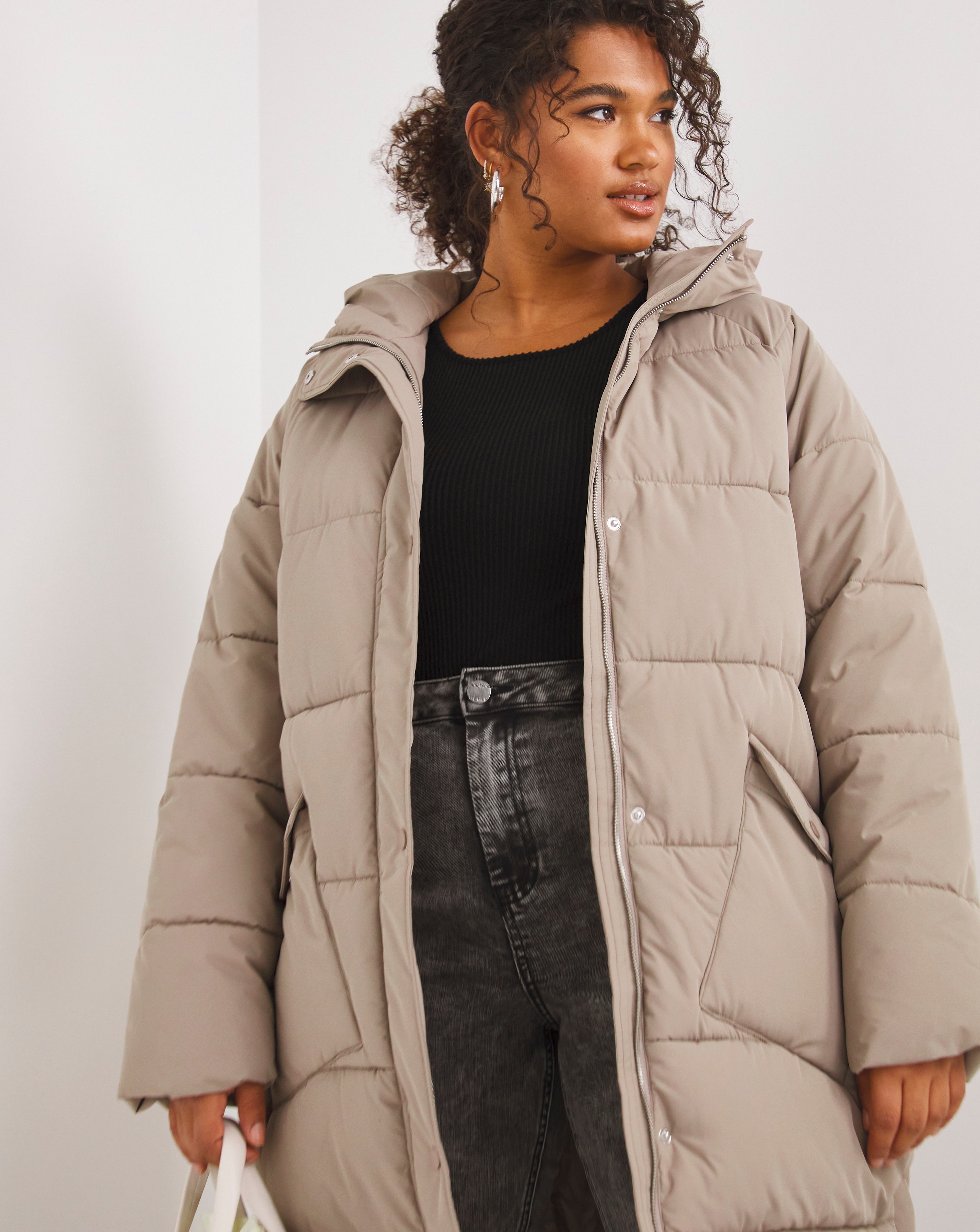 Taupe discount padded coat