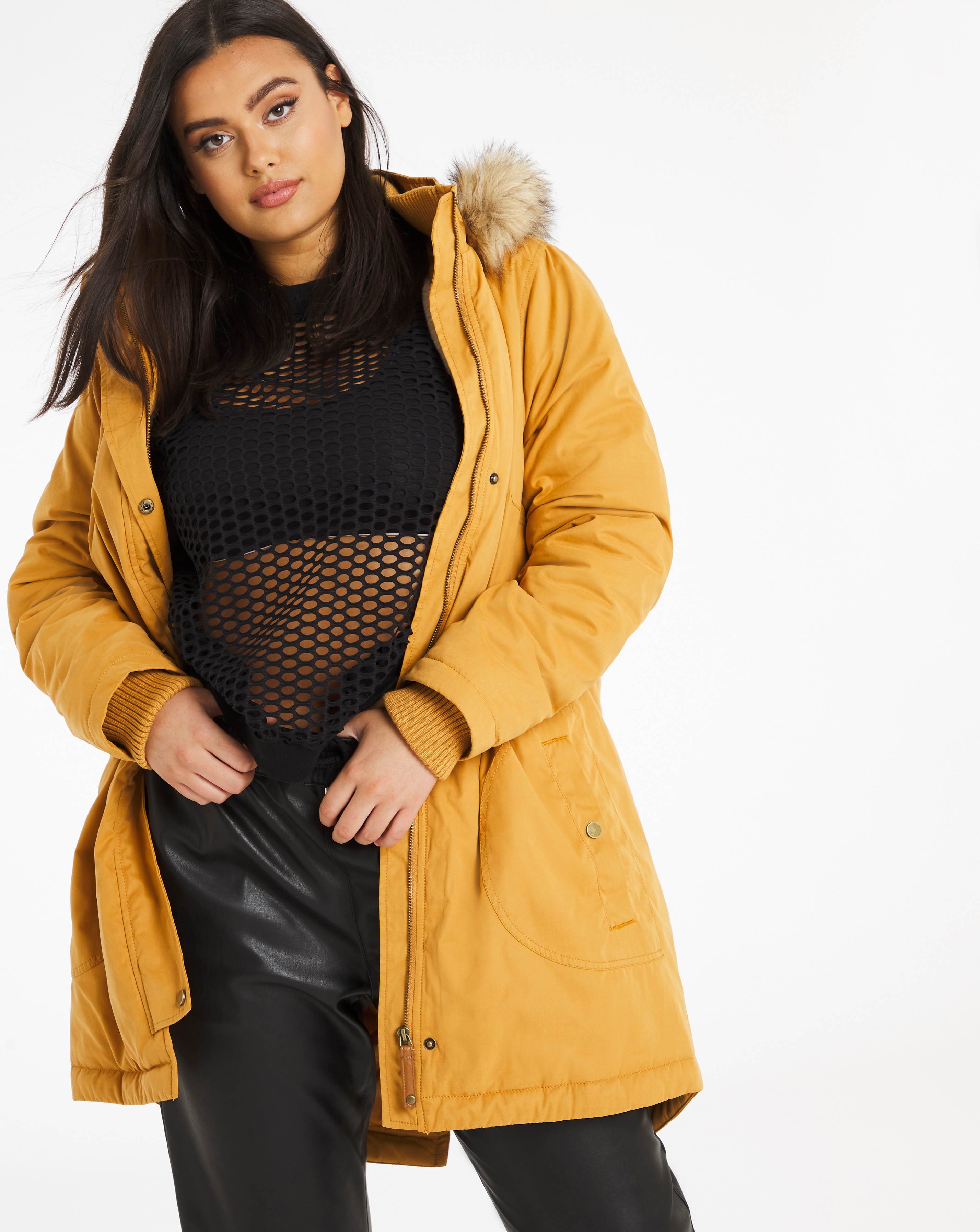 Mustard Faux Fur Lined Parka Coat Simply Be
