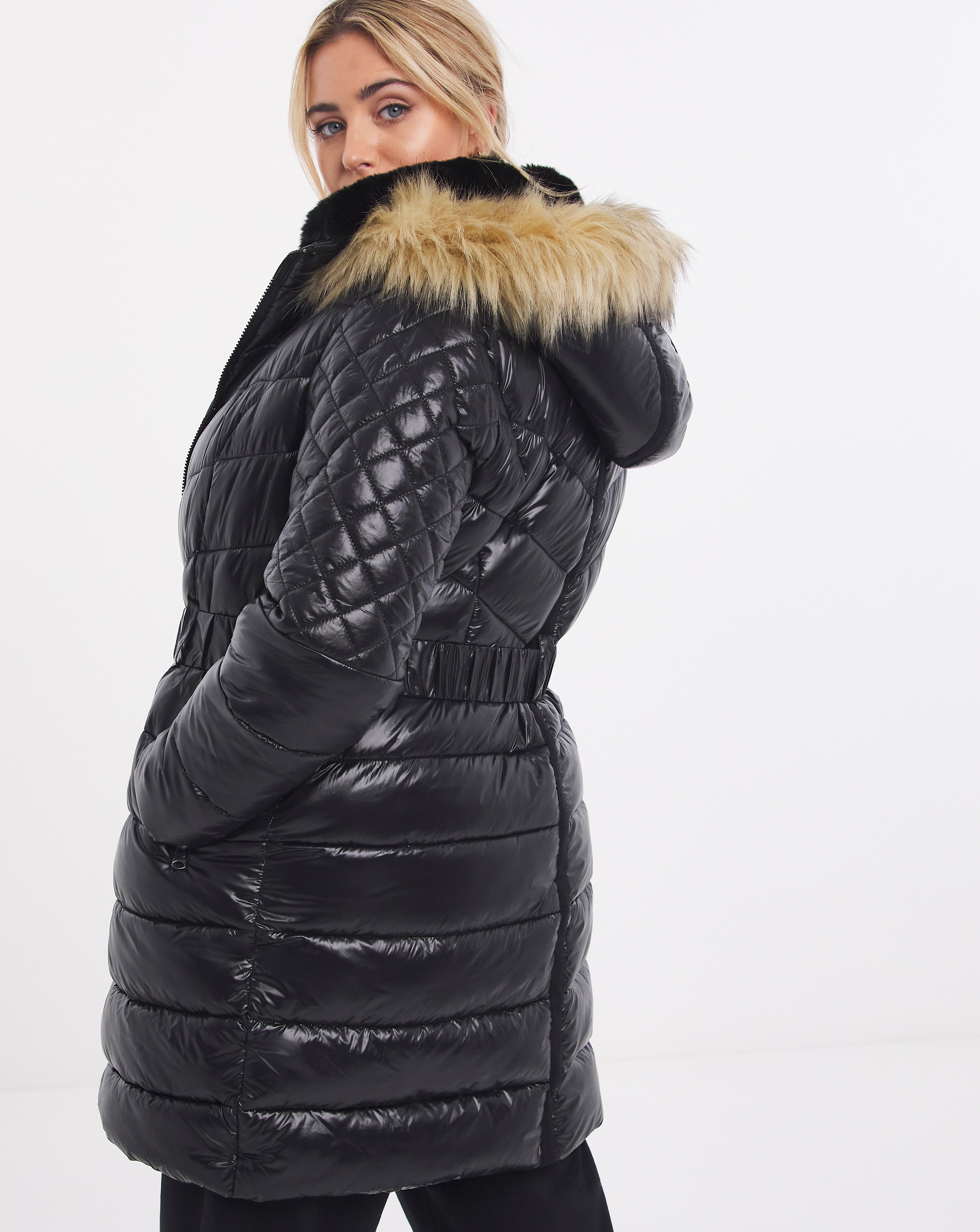 Black Luxe Longline Padded Coat | Simply Be
