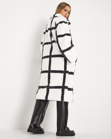 Check Longline Faux Fur Coat