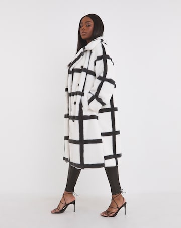 Check Longline Faux Fur Coat