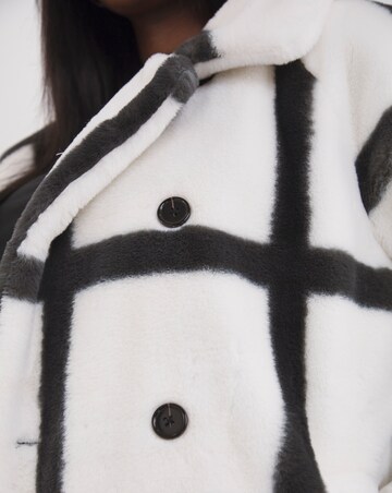 Check Longline Faux Fur Coat