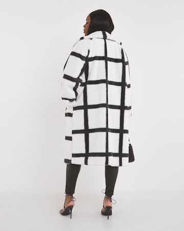 Check Longline Faux Fur Coat