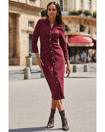Sosandar 3/4 Sleeve Ruched Waist Dress