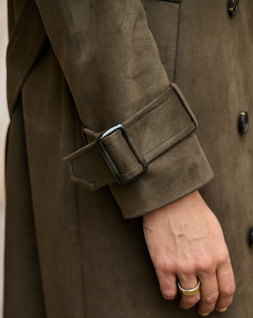 Sosandar Faux Suede Longer Line Trench Coat