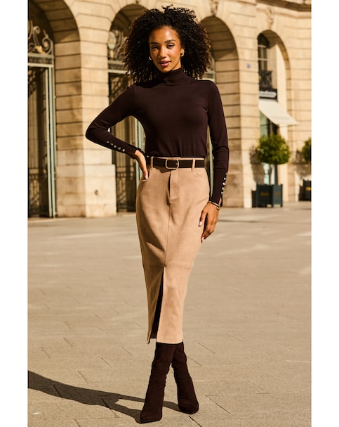 Sosandar Luxe Faux Suede Pencil Skirt