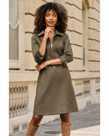 Sosandar Zip Though Luxe Faux Suede Dress