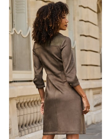 Sosandar Zip Though Luxe Faux Suede Dress