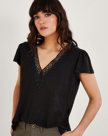 Monsoon Lace V-Neck Short Sleeve Top