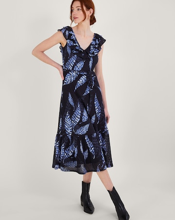 Monsoon Palm Print Frill Jersey Dress