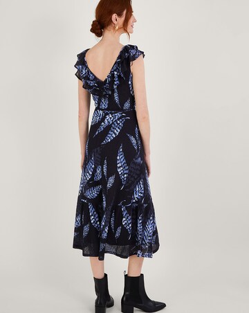 Monsoon Palm Print Frill Jersey Dress