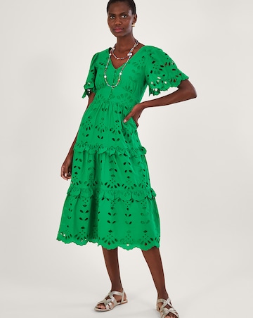 Monsoon V-Neck Tiered Broderie Dress