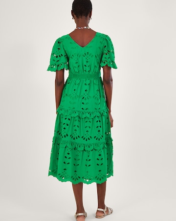 Monsoon V-Neck Tiered Broderie Dress