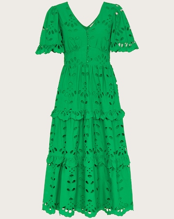 Monsoon V-Neck Tiered Broderie Dress