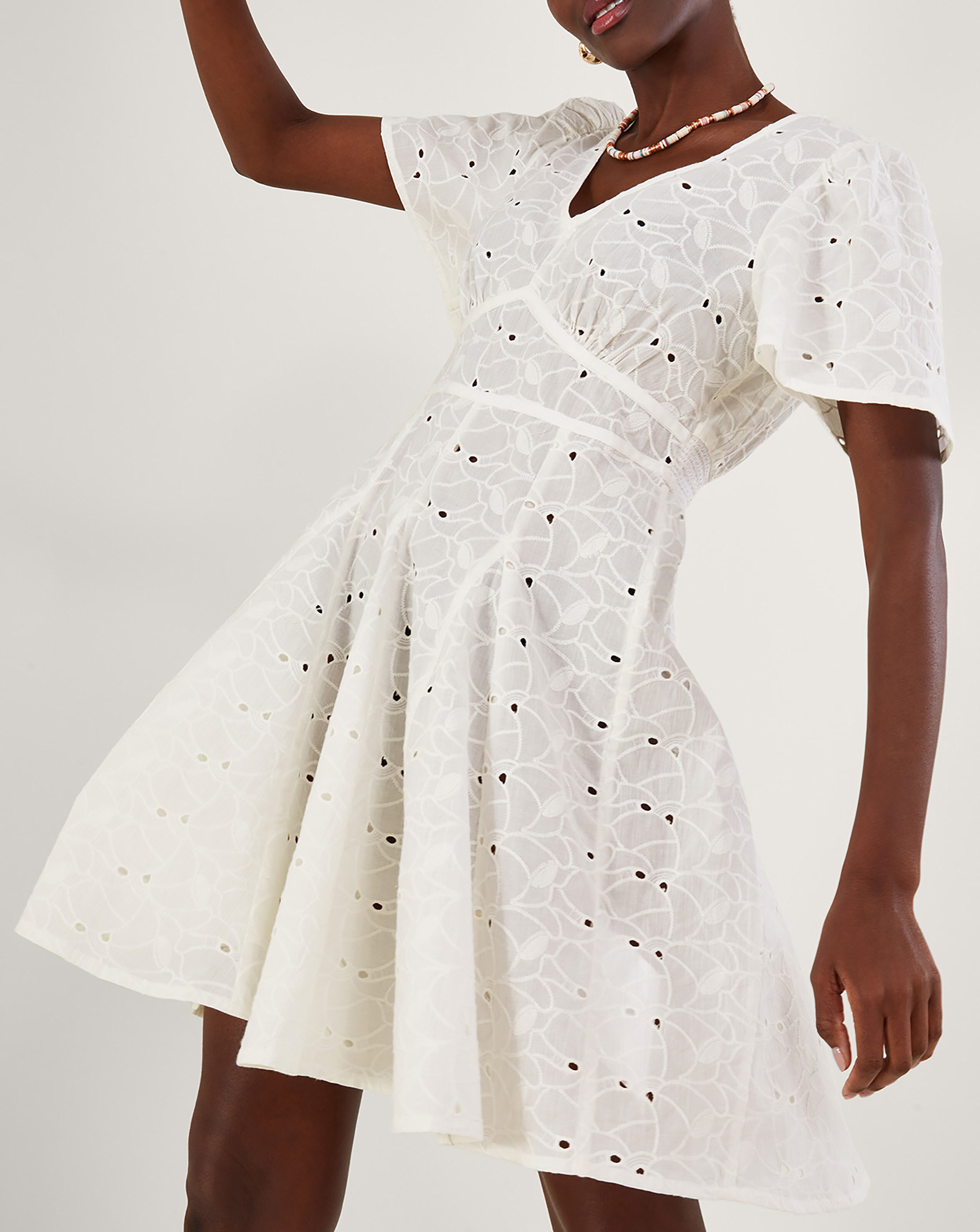 Monsoon Schiffli V-Neck Pleated Dress | Simply Be