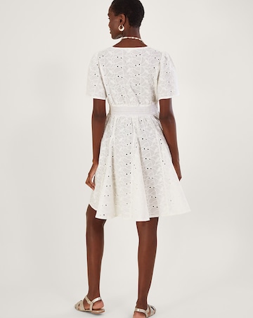 Monsoon Schiffli V-Neck Pleated Dress | Simply Be