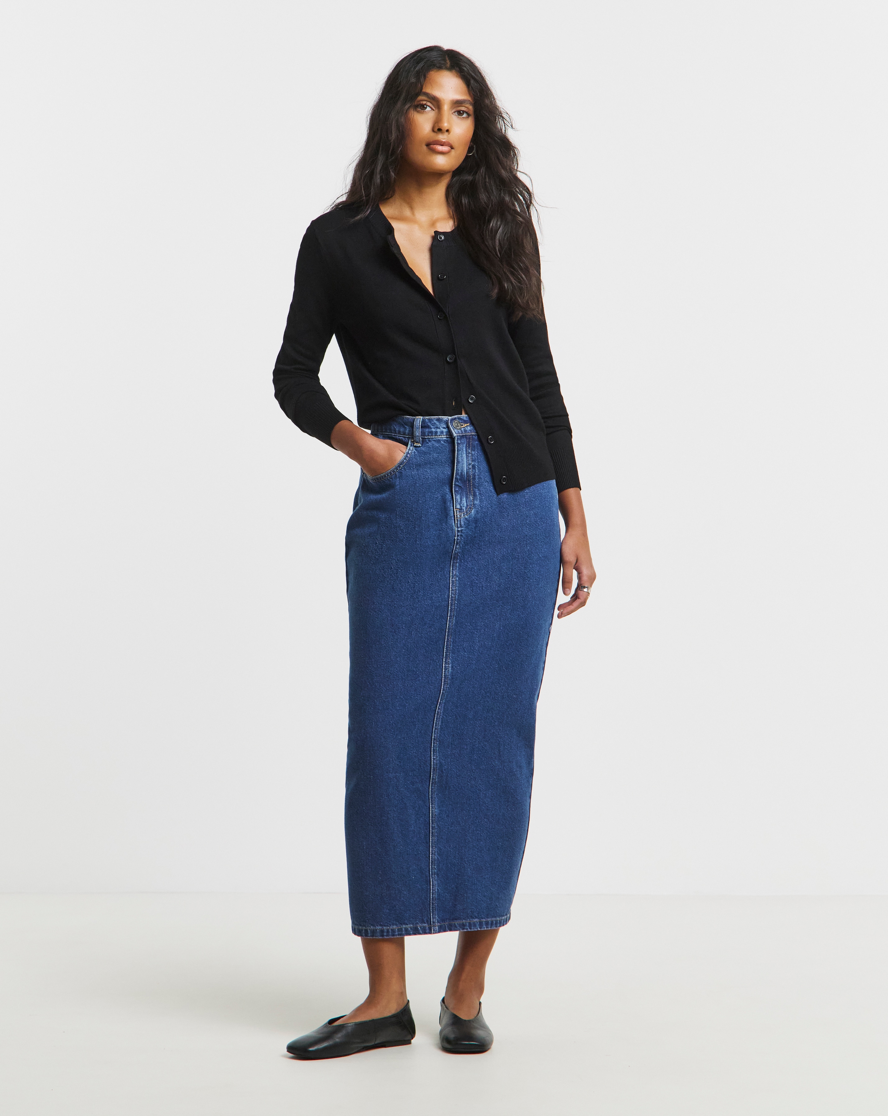 Mid Wash Authentic Denim Midaxi Skirt