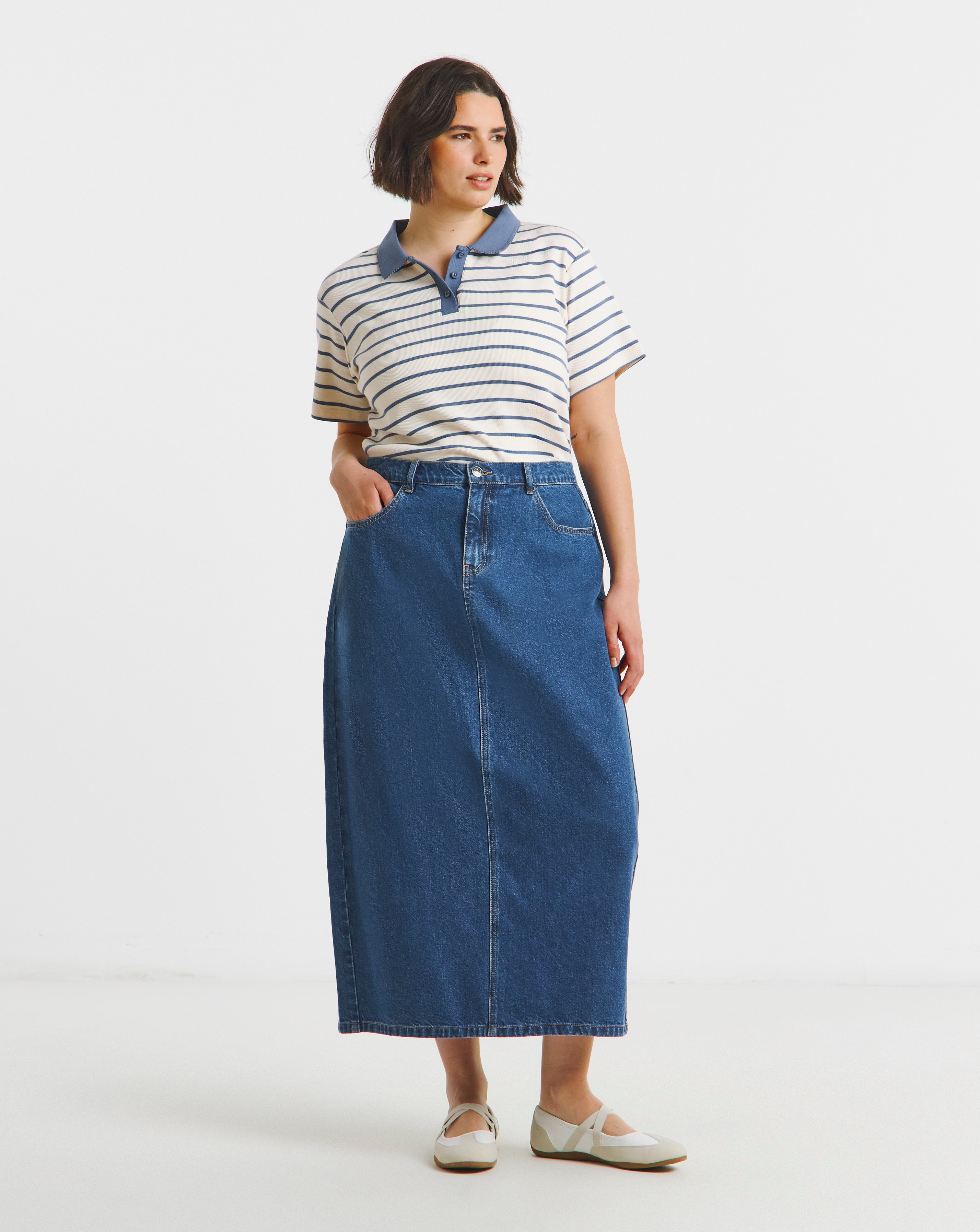 Mid Wash Authentic Denim Midaxi Skirt