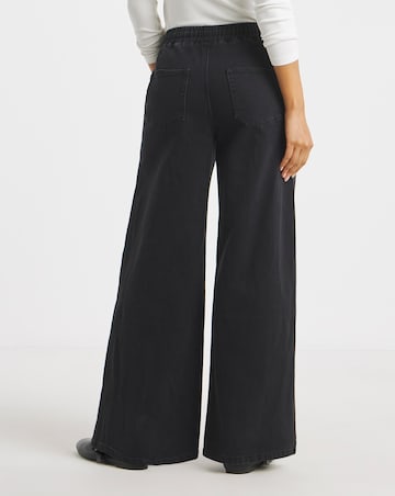Washed Black Tie Waist Jogger Jeans