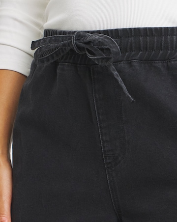 Washed Black Tie Waist Jogger Jeans