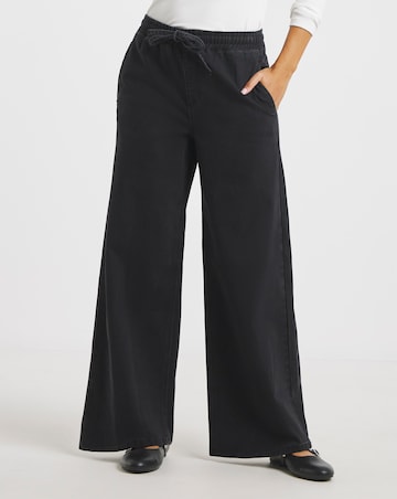 Washed Black Tie Waist Jogger Jeans