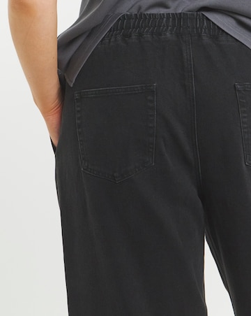 Washed Black Tie Waist Jogger Jeans