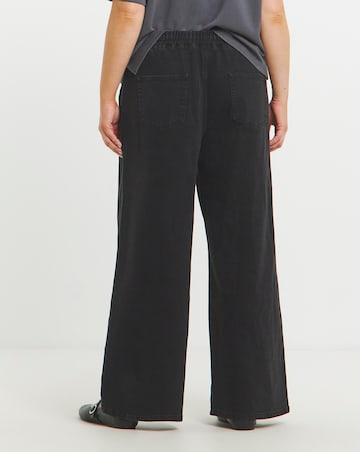 Washed Black Tie Waist Jogger Jeans