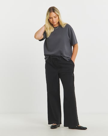 Washed Black Tie Waist Jogger Jeans