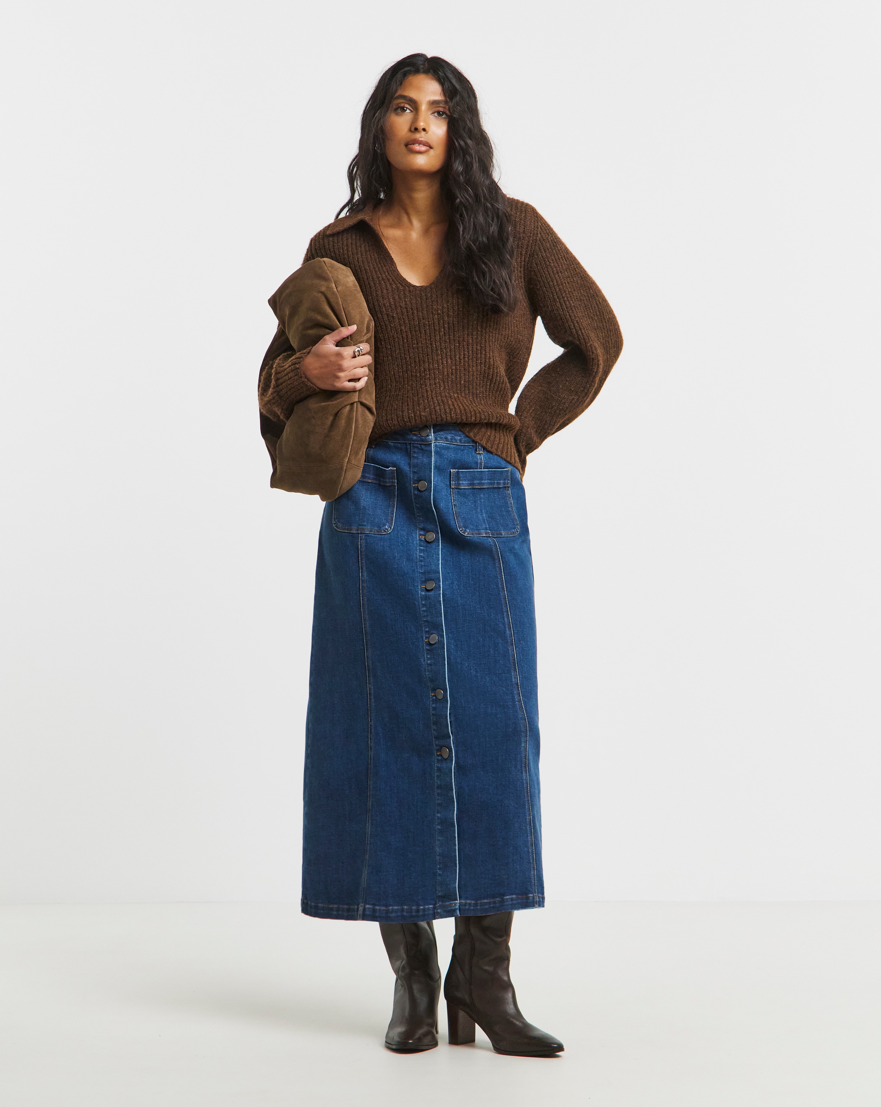 SBE Mid Wash Front Pocket Midaxi Skirt