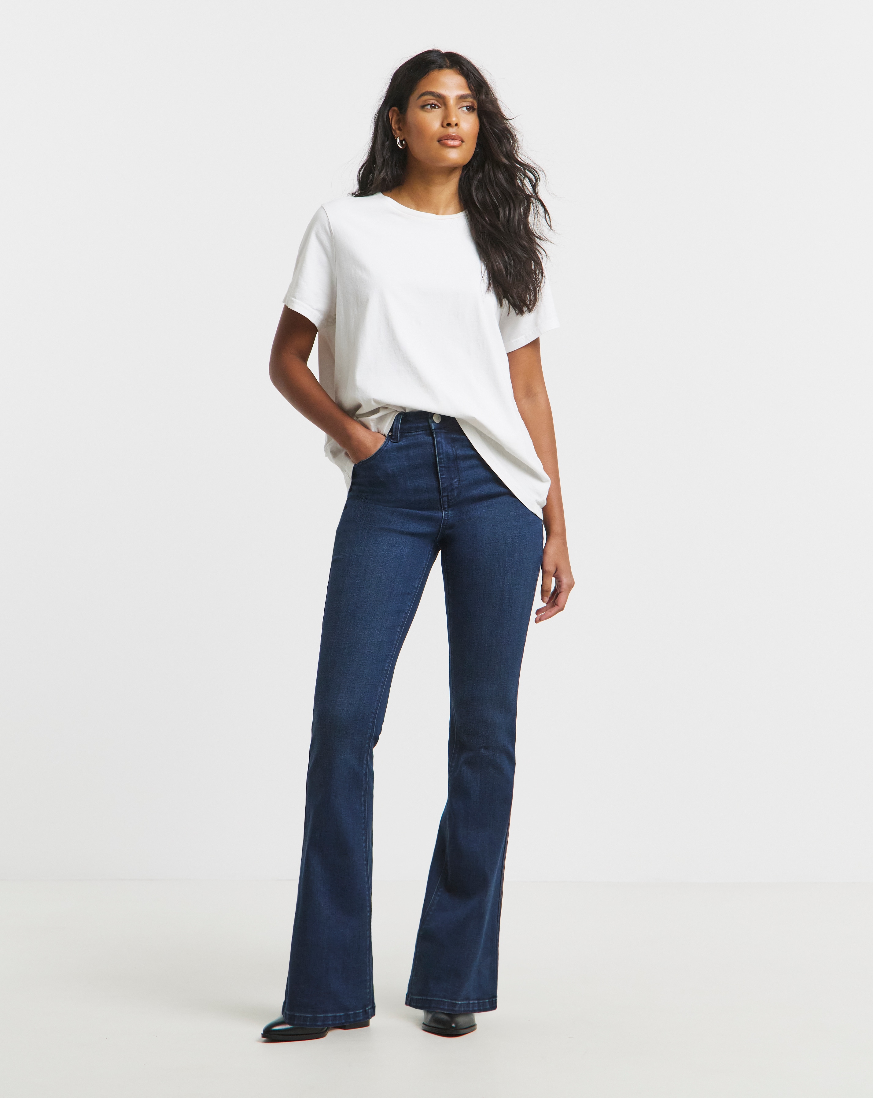 Super Stretch Denim Indigo Flared Jeans