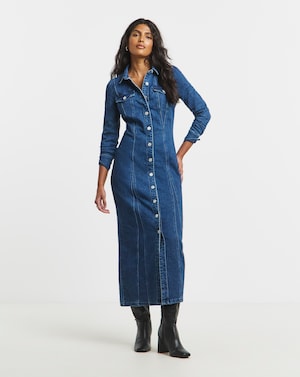 Dark Wash Midaxi Shirt Dress - Image 1