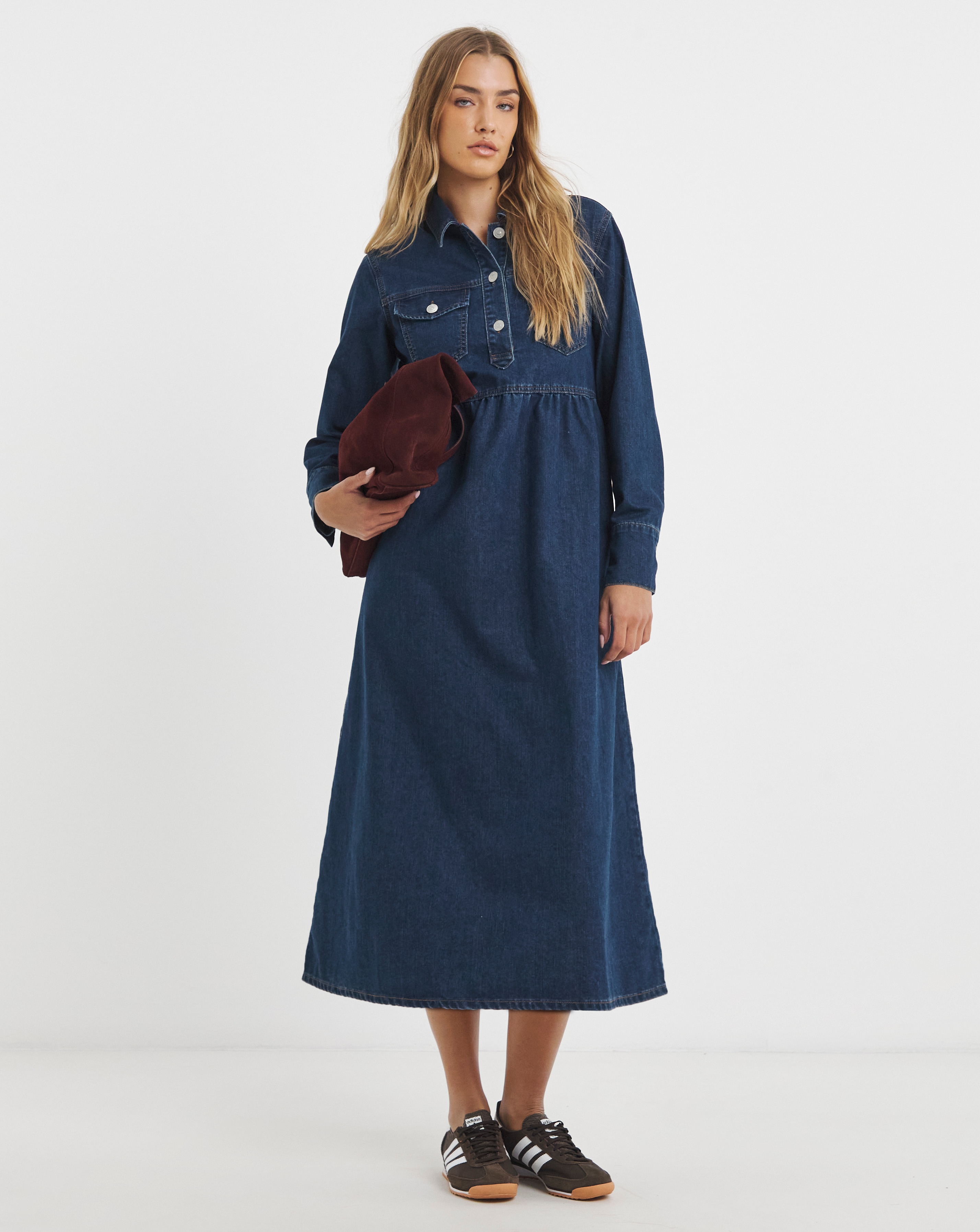 New In - Indigo Long Sleeve Denim Midi Dress