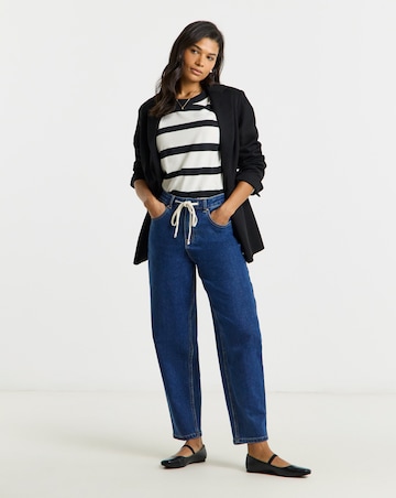 Mid Wash Tie Front Barrel Leg Jeans