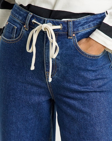 Mid Wash Tie Front Barrel Leg Jeans