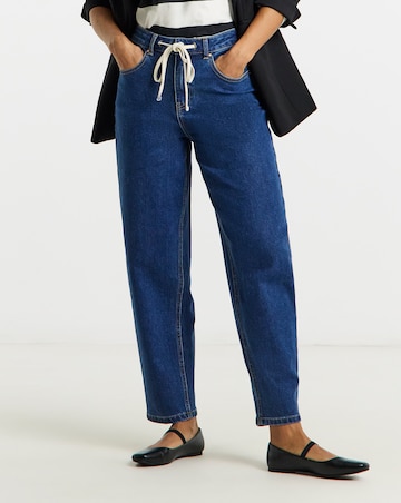 Mid Wash Tie Front Barrel Leg Jeans