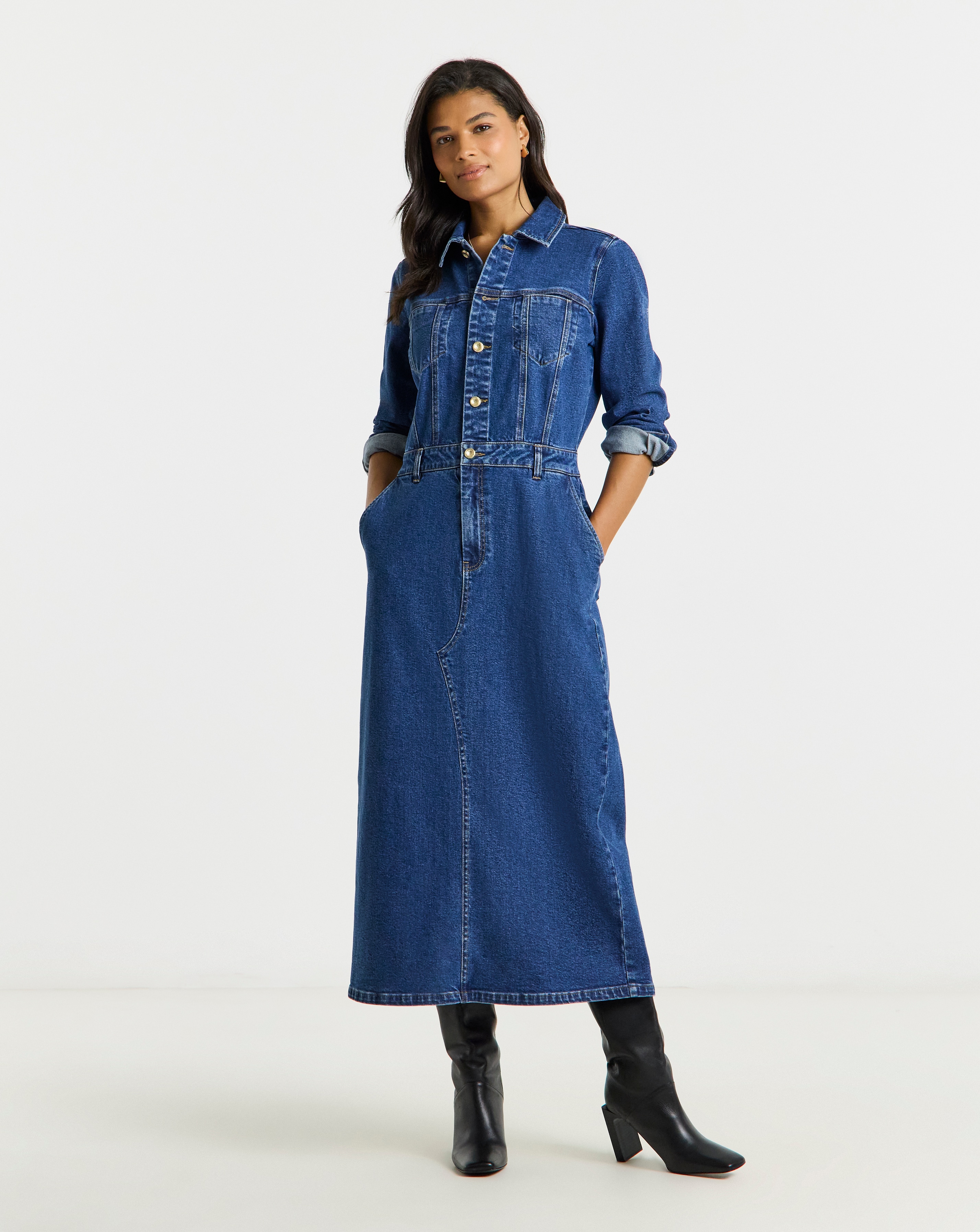 New In - Statement Button Midaxi Denim Dress
