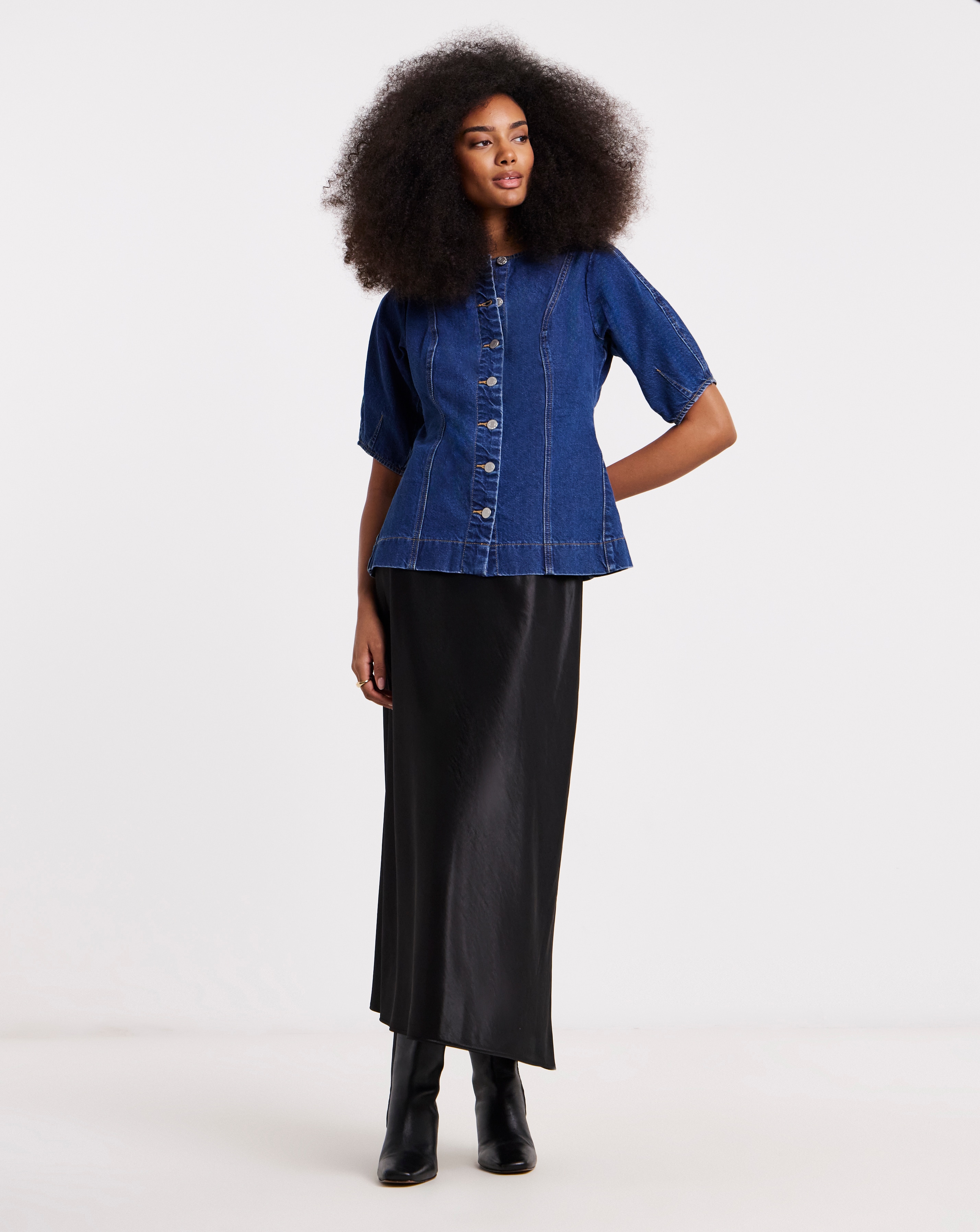 New In - Mid Wash Button Through Denim Blouse