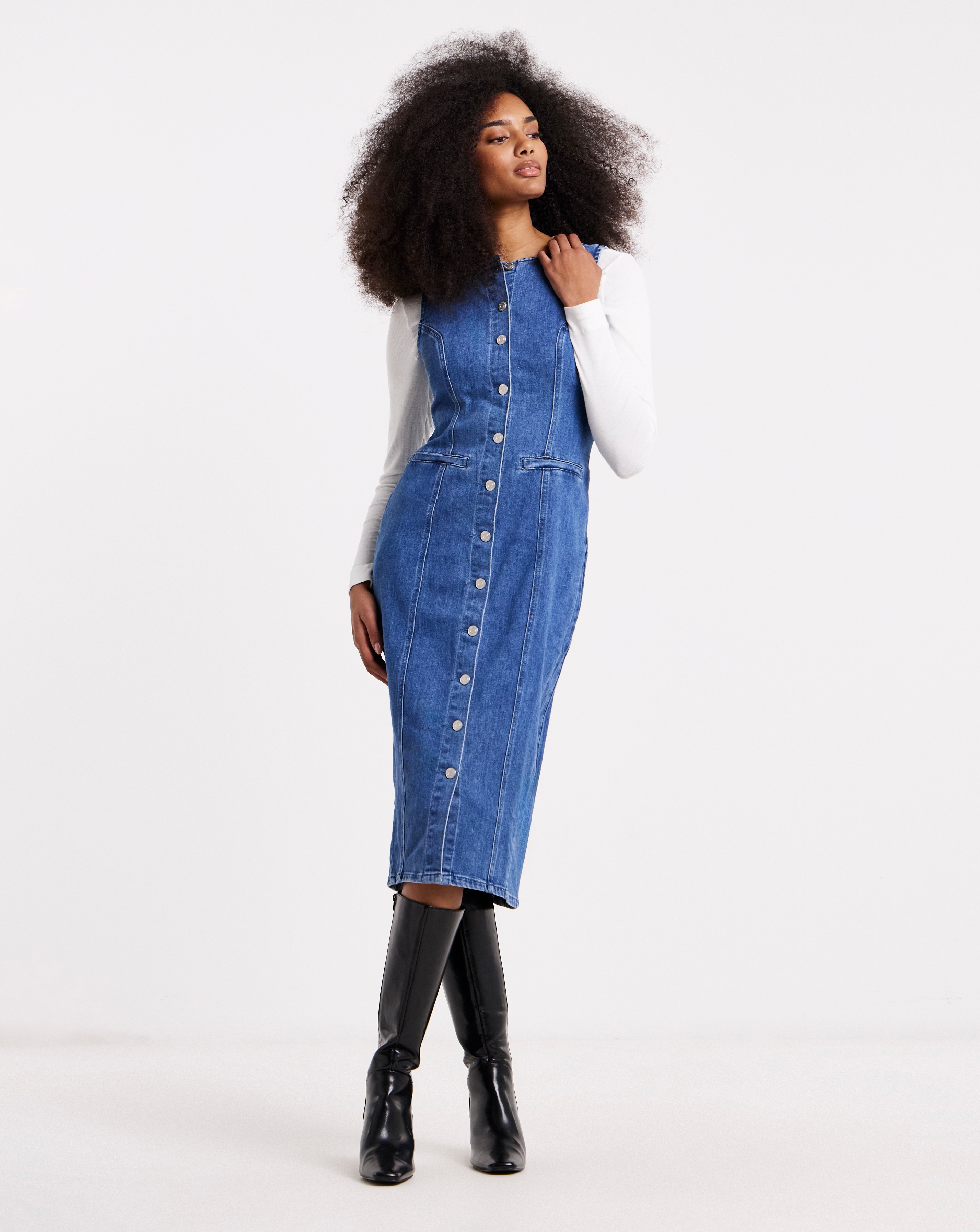 New In - Mid Wash Denim Sleeveless Midaxi Dress
