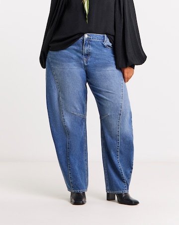 Mid Wash Voluminous Barrel Leg Jean