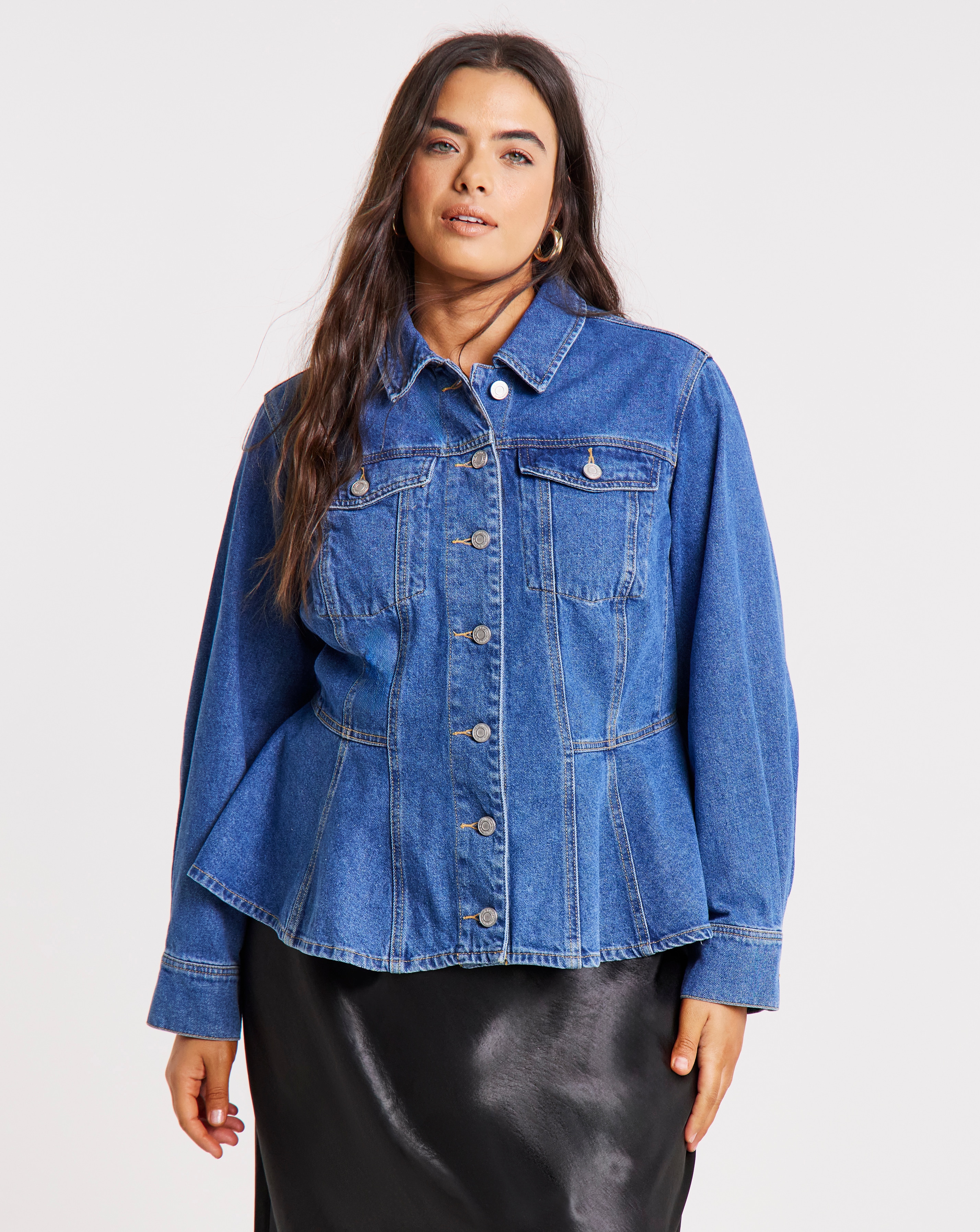 New In - Mid Wash Denim Peplum Jacket