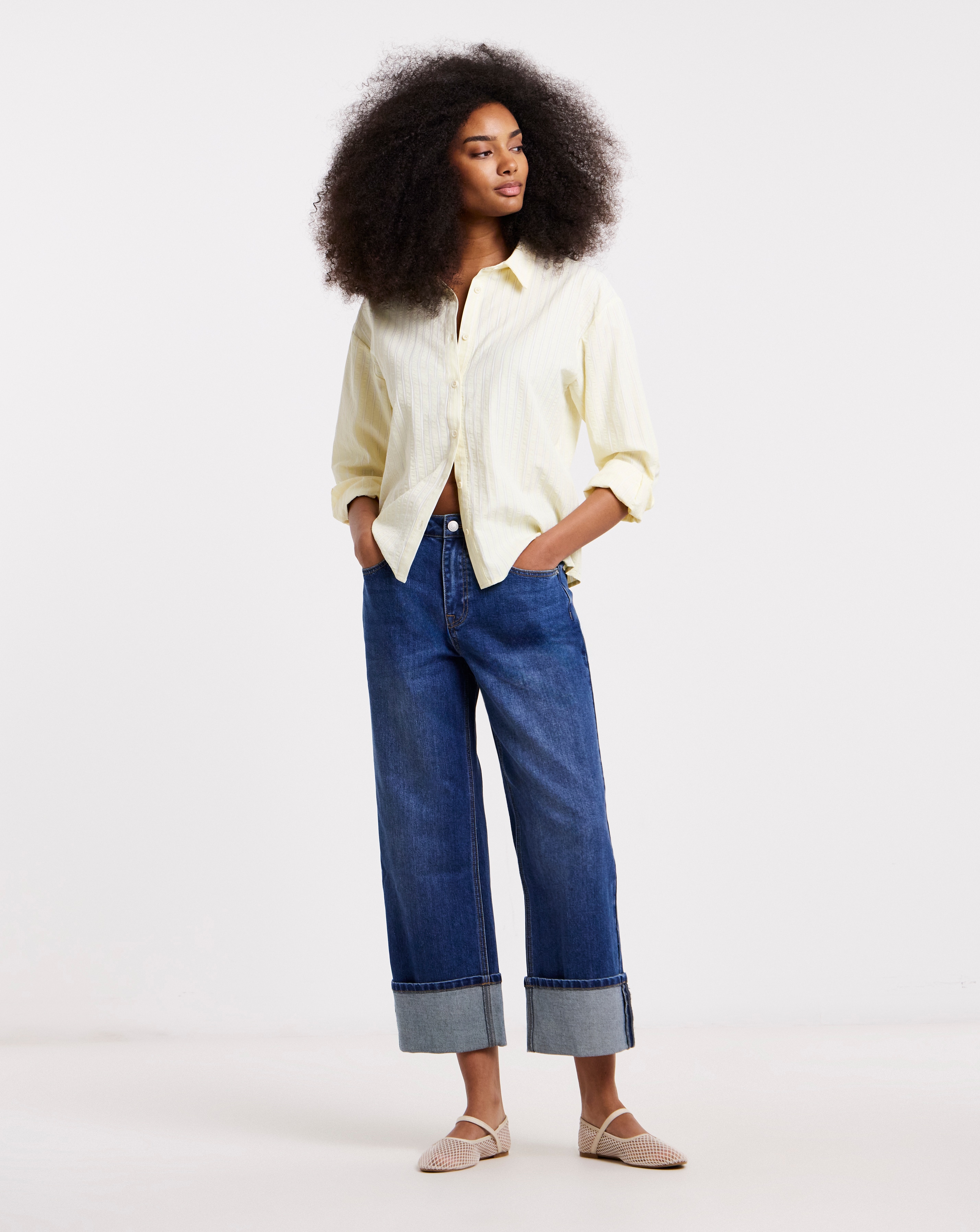 New In - Blue Cropped Straight Leg Turn Up Jeans